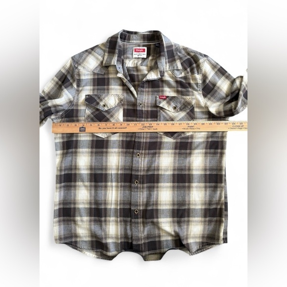 Vintage Y2K Wrangler Plaid Flannel Shirt Men’s Large Brown Beige Long‎ Sleeve - Picture 4 of 9